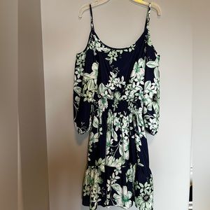 Eliza J navy green dress